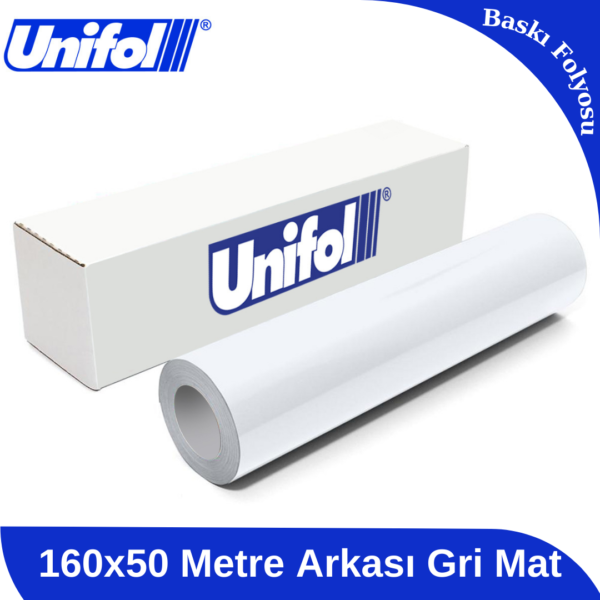 unifol baskı folyosu 160x50 arkası gri beyaz mat